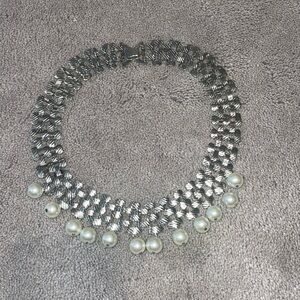 Silver statement necklace with pearls